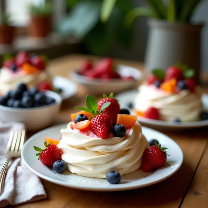 Pavlovas de Frutas Tropicales con Merengue de Aquafaba: Postre Australiano Sin Lactosa