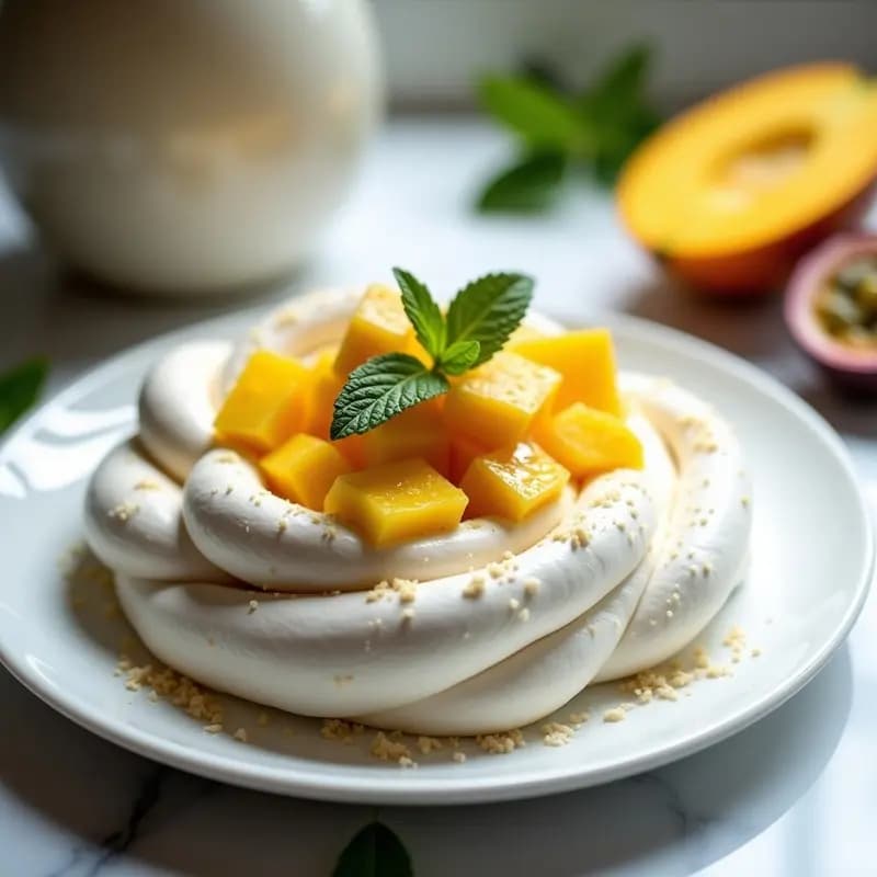 Pavlova Australiana con Frutas Tropicales: Postre Sin Gluten y Ligero Como el Aire