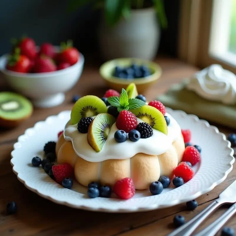 Pavlova Australiana con Kiwi y Frutos del Bosque: Receta Sin Gluten y Esponjosa