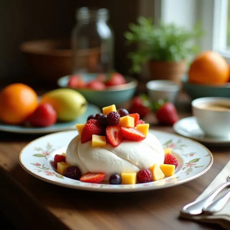 Pavlova de Coco y Frutas Tropicales: Postre Neozelandés Sin Gluten y Sin Lactosa