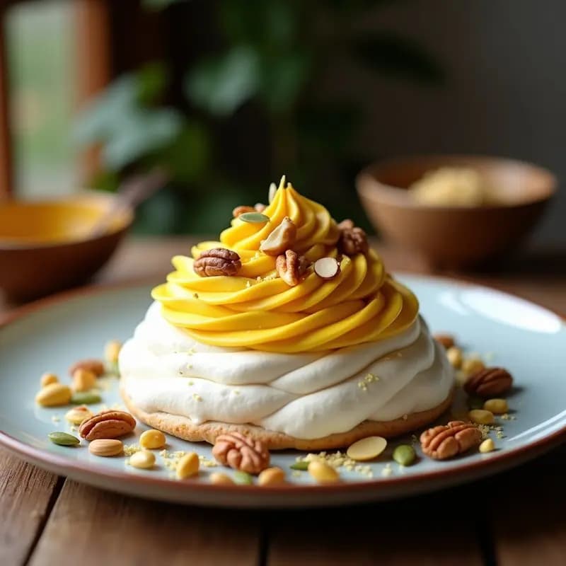 Pavlova de Cúrcuma y Frutos Secos: Postre Australiano Sin Azúcar y Sin Lactosa