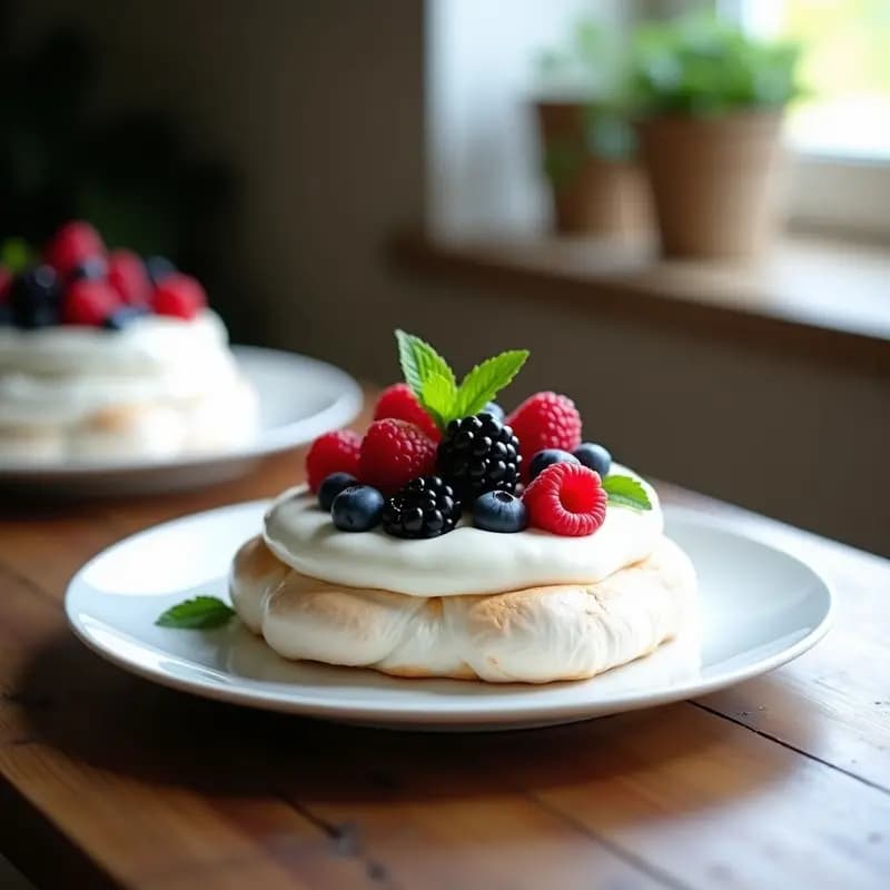 Pavlova de Frutas del Bosque y Crema Batida: Postre Australiano Crujiente y Ligero