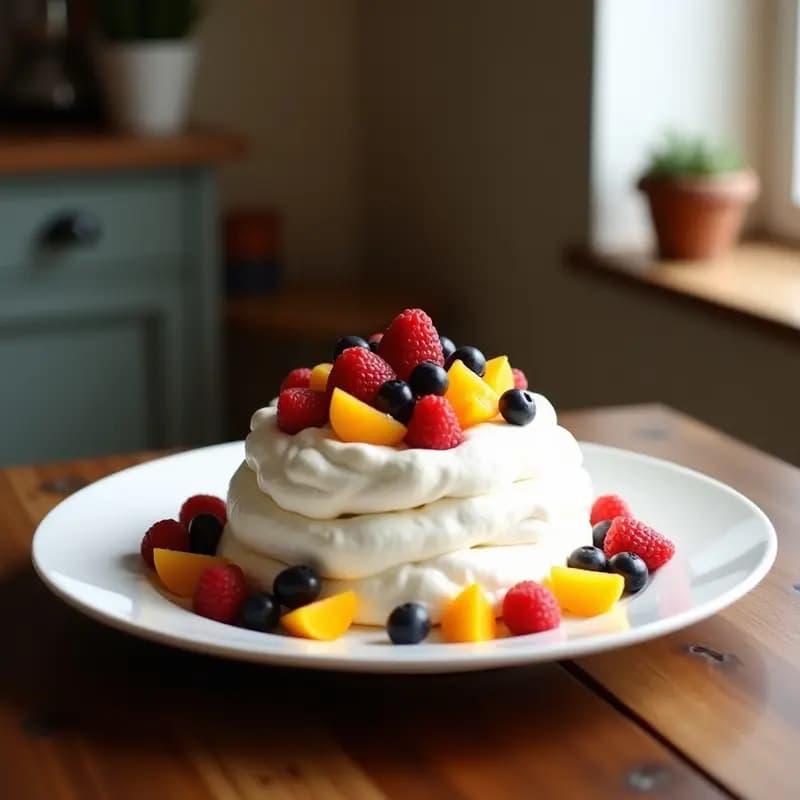 Pavlova de Frutas Exóticas con Crema de Coco: Postre Australiano Sin Gluten