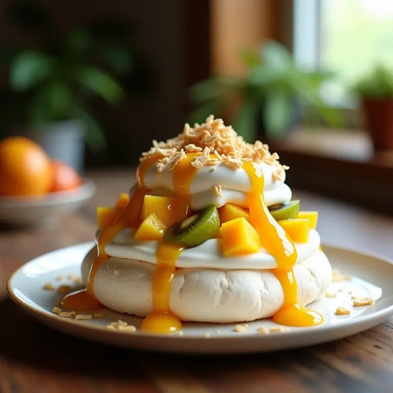 Pavlova de Frutas Exóticas: Postre Australiano Crujiente con Merengue y Maracuyá