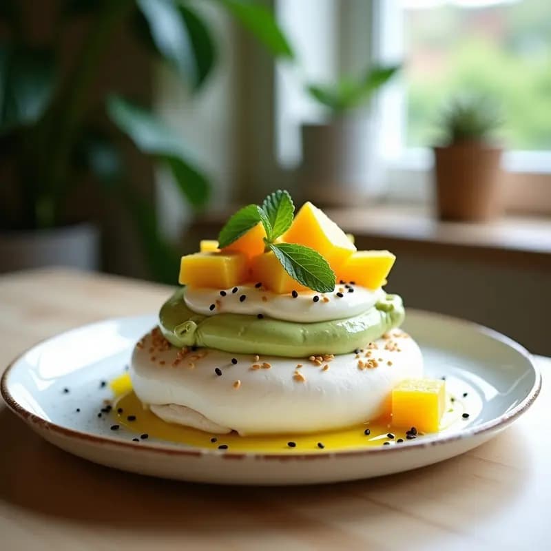 Pavlova de Frutas Exóticas con Merengue de Matcha: Postre Australiano-Japanés Sin Gluten