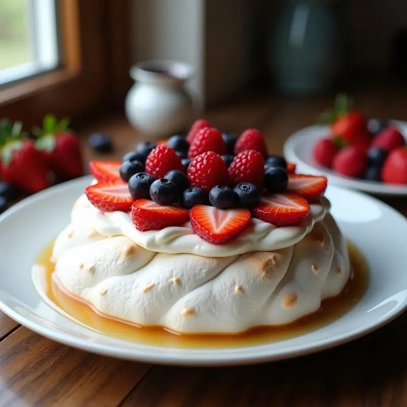 Pavlova Australiana con Frutas Rojas y Crema Batida: Postre Sin Gluten