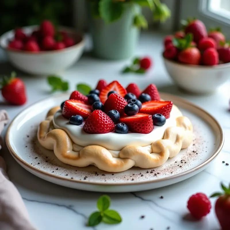 Pavlova de Frutas Rojas y Merengue: Postre Australiano Sin Gluten y Vegano