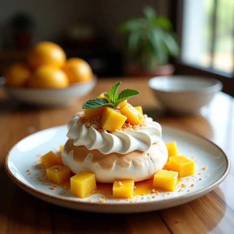 Pavlova Australiana con Frutas Tropicales y Crema Chantillí: Postre Ligero y Esponjoso