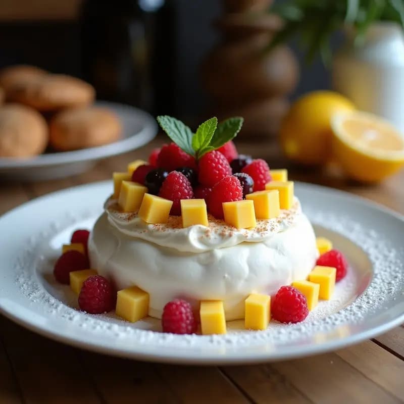 Pavlovas de Frutas Tropicales y Crema de Coco: Postre Australiano Sin Lácteos
