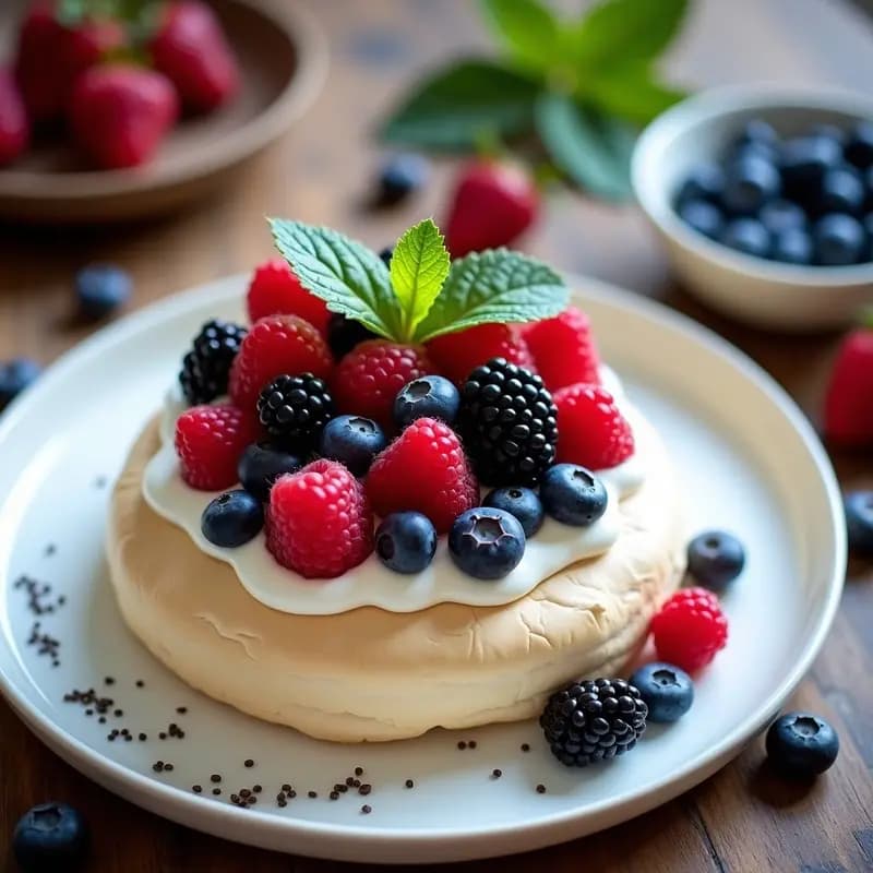 Pavlova de Frutos del Bosque y Cream Cheese de Anacardos: Postre Australiano Sin Azúcar