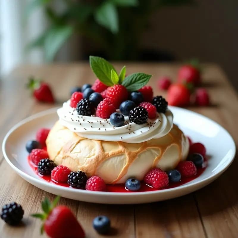 Pavlova Australiana con Frutos Rojos y Crema Chantilly: Postre Ligero y Crujiente
