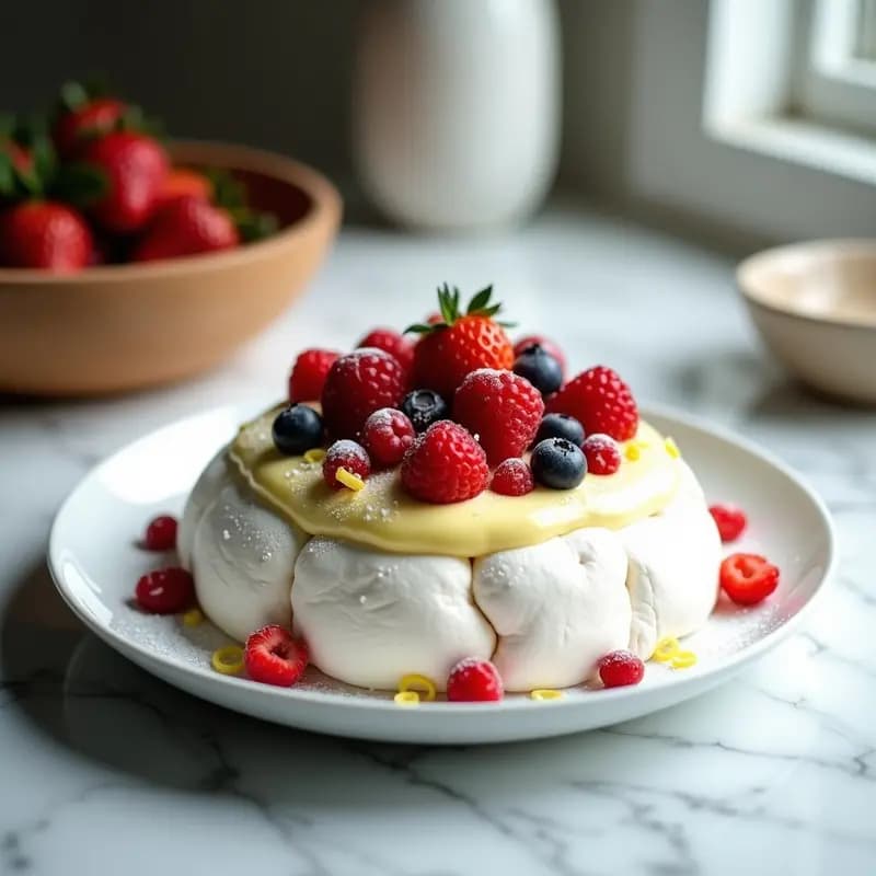 Pavlova de Frutos Rojos y Limón: Postre Australiano Crujiente y Sin Lactosa
