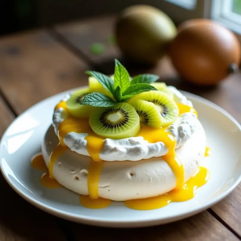Pavlova de Kiwi y Fruta de la Pasión: Postre Australiano Sin Gluten y Ligero