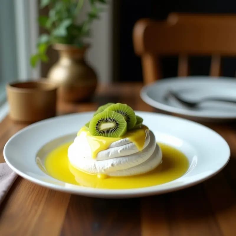 Pavlova de Kiwi y Lulo: Postre Australiano-Colombiano con Toque Ácido