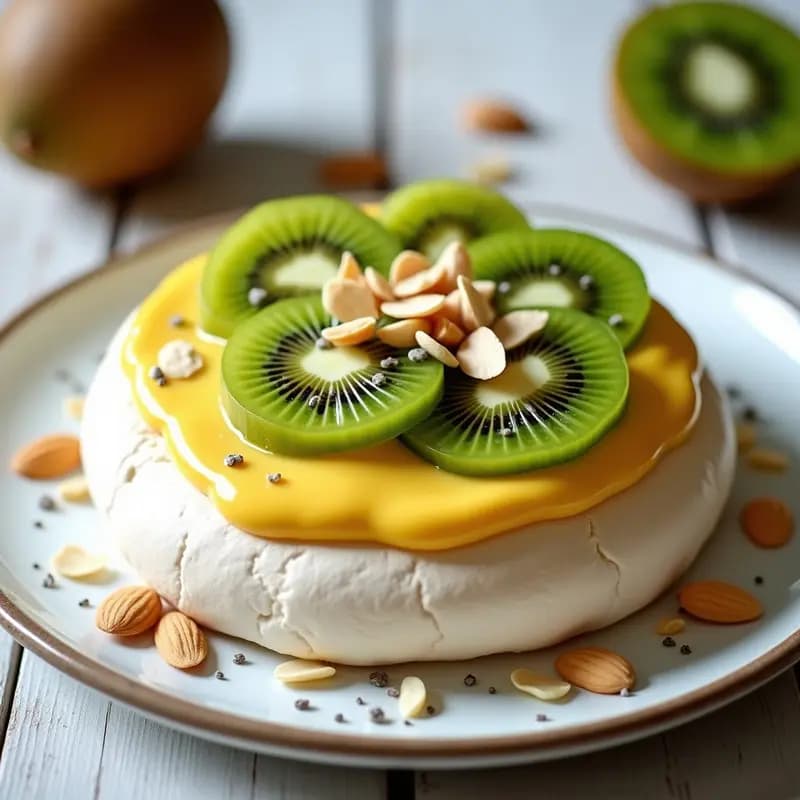 Pavlova Australiana con Kiwi y Crema de Maracuyá: Postre Ligero y Sin Azúcar