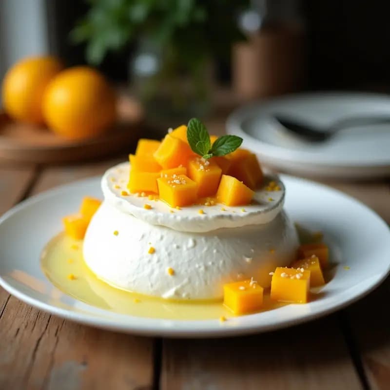 Pavlova de Mango y Coco con Crema de Aquafaba: Postre Australians Vegano y Sin Lactosa