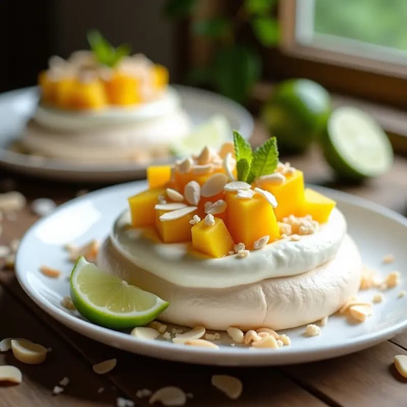 Pavlova de Mango y Lima con Merengue Sin Azúcar: Postre Australiano Light