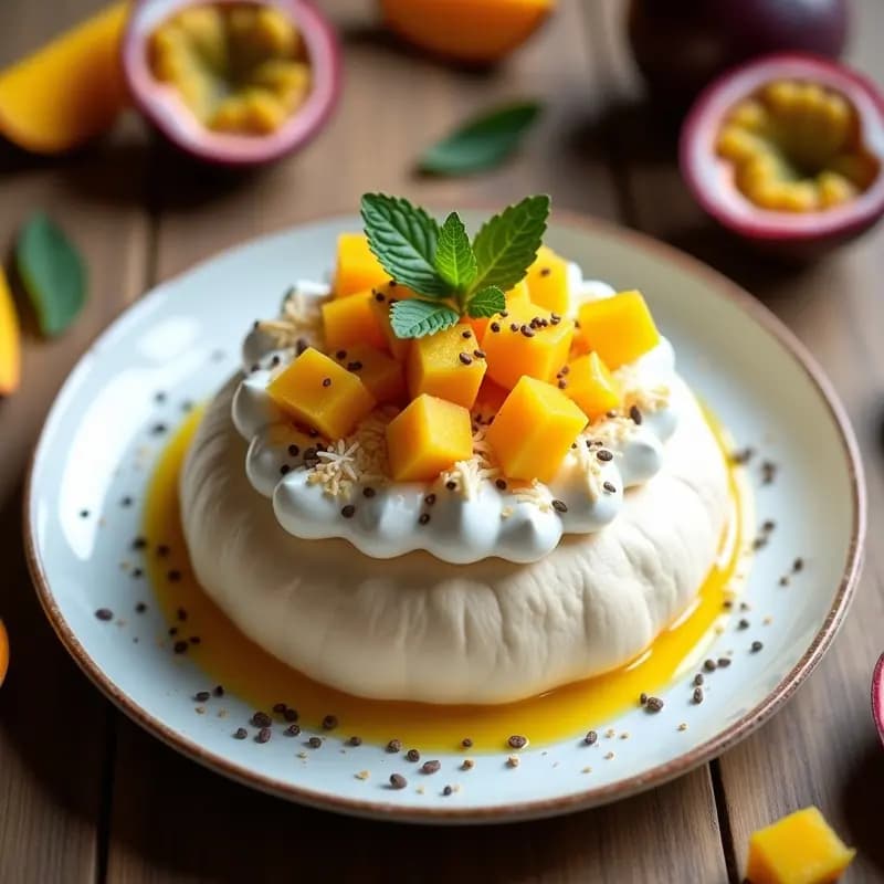 Pavlova de Mango y Maracuyá: Postre Australiano Crujiente y Exótico Sin Gluten