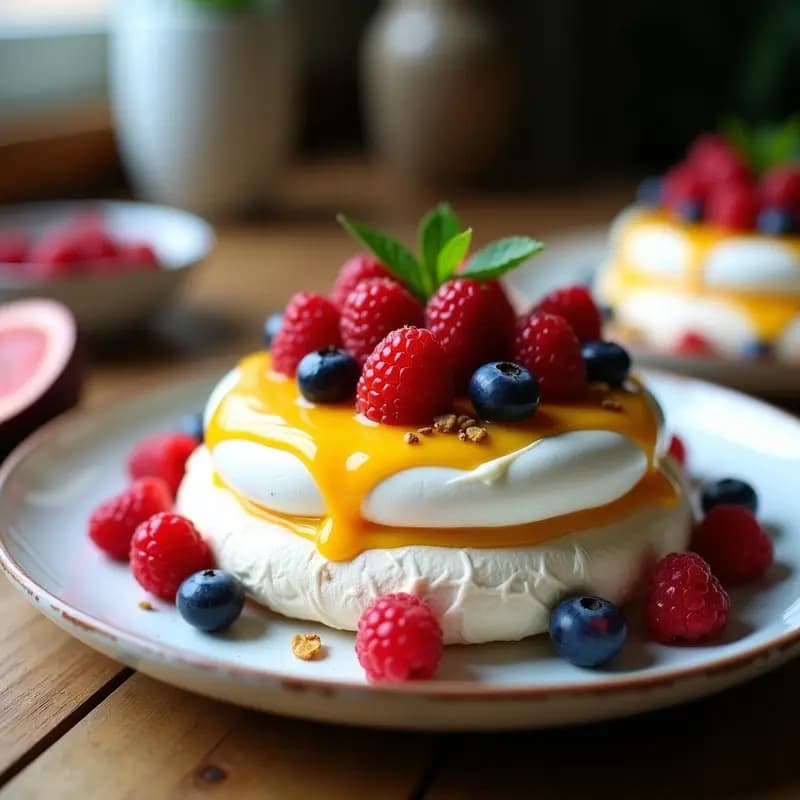 Pavlova de Maracuyá y Frutos Rojos: Postre Neozelandés Esponjoso y Sin Gluten