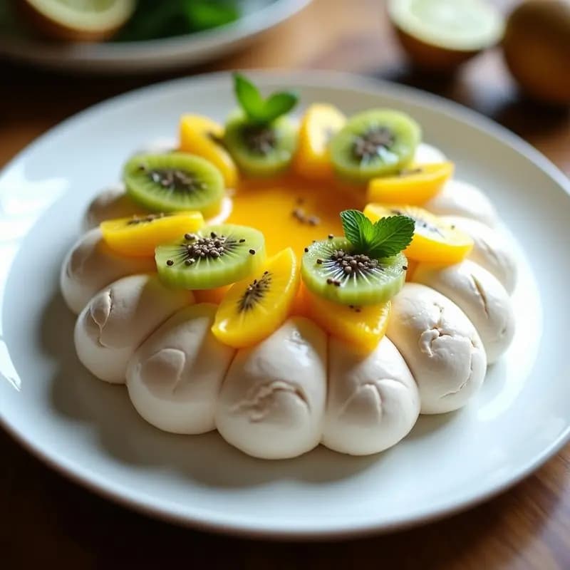 Pavlova Australiana de Maracuyá y Kiwi: Postre Sin Gluten y Bajo en Grasas