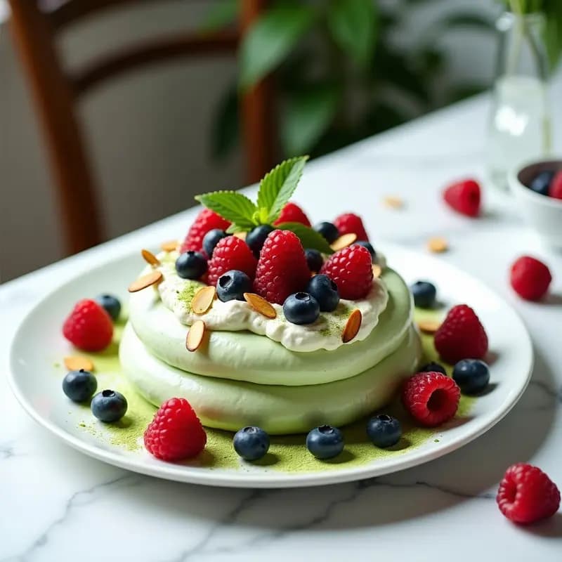 Pavlova de Matcha y Frutos Rojos: Postre Neozealandés Keto con Merengue de Eritritol