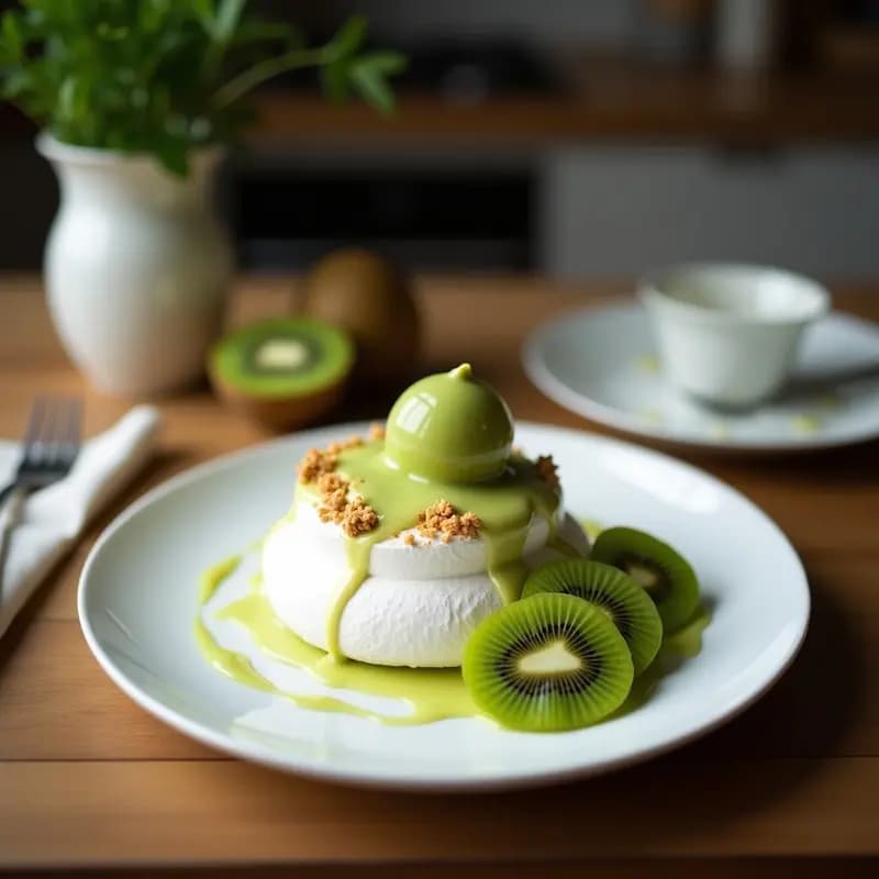 Pavlova de Matcha y Kiwi: Postre Neozelandés Keto con Crema de Coco