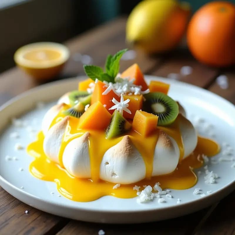 Pavlova de Merengue con Frutas Tropicales: Postre Australiano Ligero y Dulce
