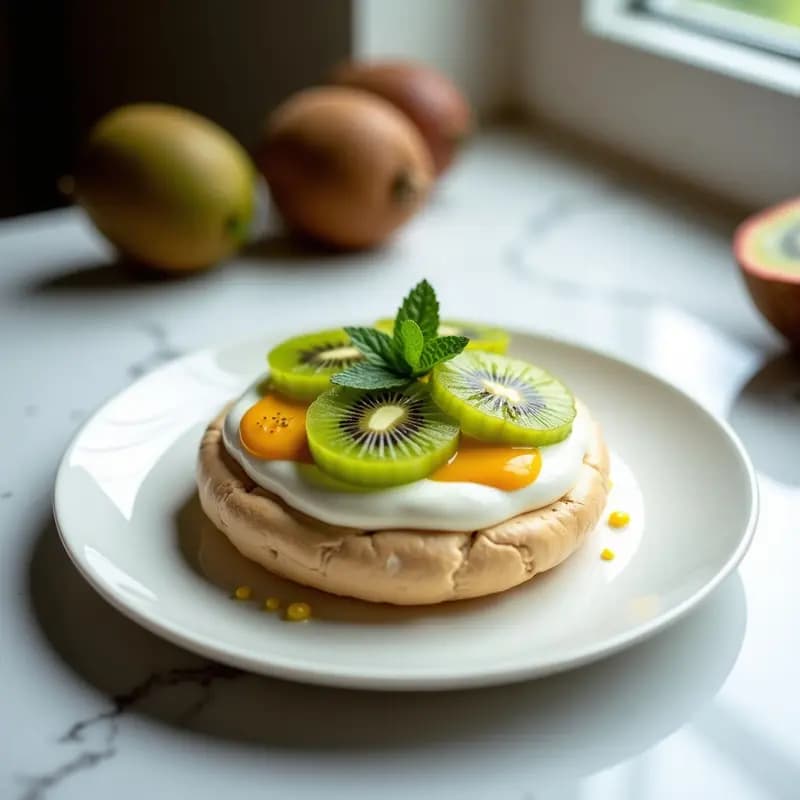 Pavlova de Merengue con Kiwi y Maracuyá: Postre Australiano Sin Gluten y Sin Lactosa