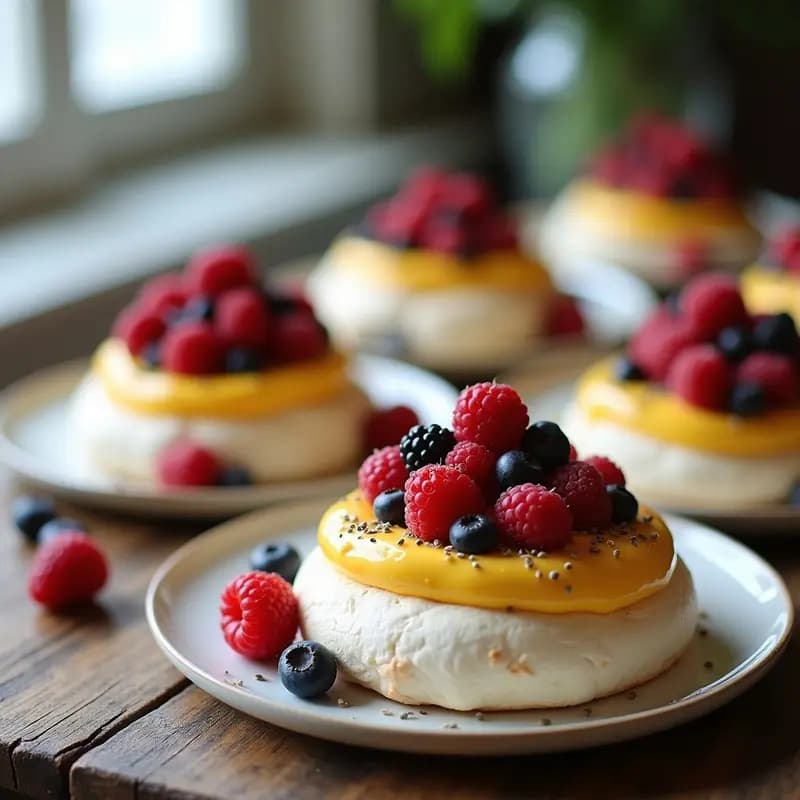 Pavlovas de Frutos Rojos y Crema de Maracuyá: Postre Australiano Sin Gluten y Ligero