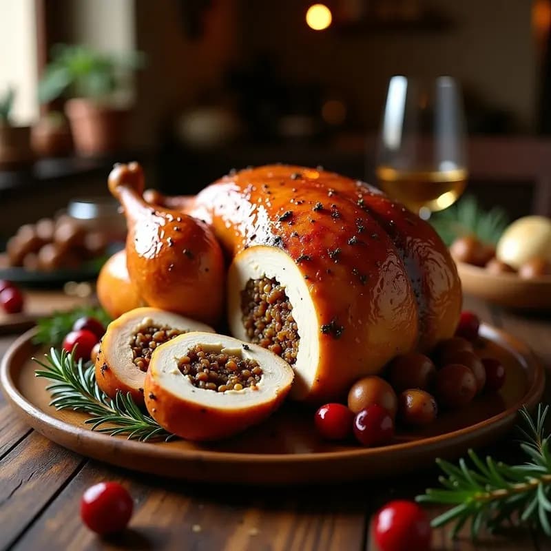 Pavo Relleno de Arándanos y Castañas al Estilo Navarro: Receta Española de Navidad en Horno