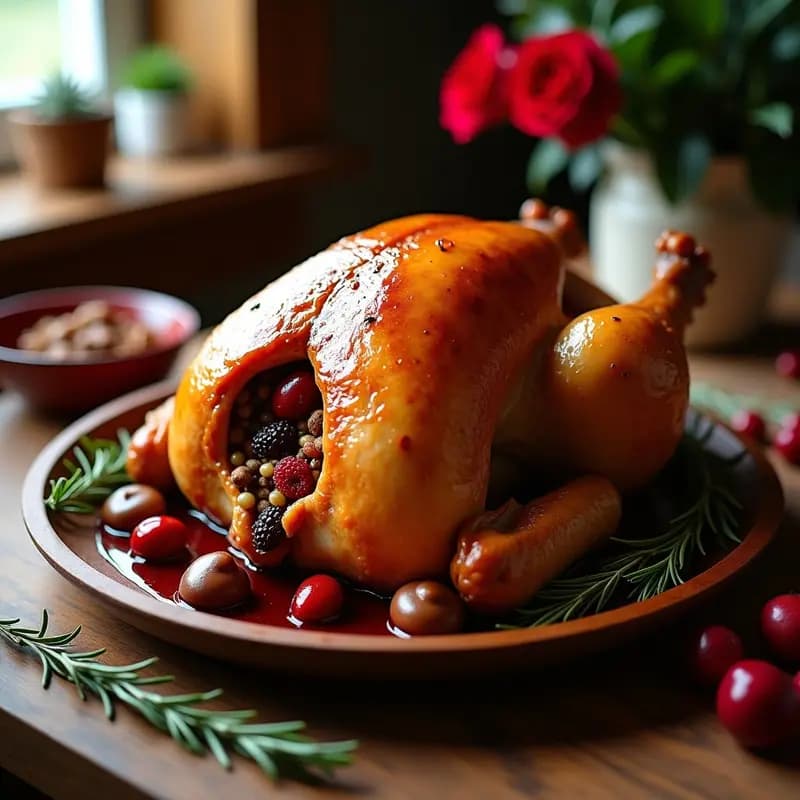 Pavo Relleno de Arándanos y Castañas: Receta Navideña Americana con Toque Francés