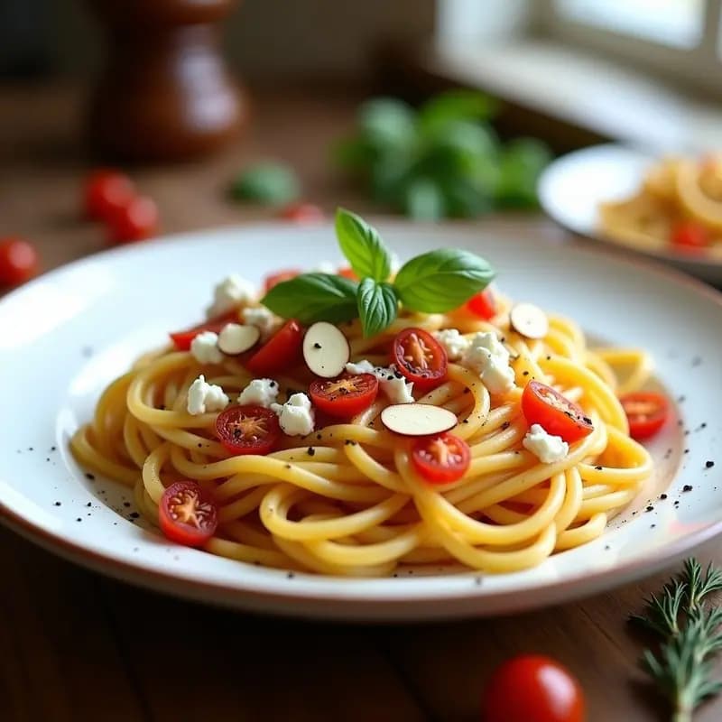 Pcephalogiannira Griego: Espaguetis con Queso de Cabra y Tomates Secos en Airfryer