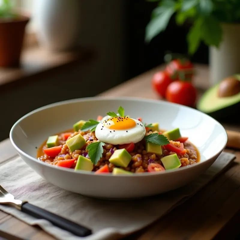 Pebre de Aguacate y Tomate con Huevo Poché: Salsa Chilena para Desayuno Proteico