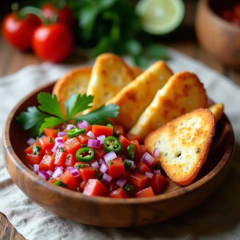 Pebre Chileno con Pan Amasado: Salsa Picante y Crujiente para Acompañar en 10 Minutos