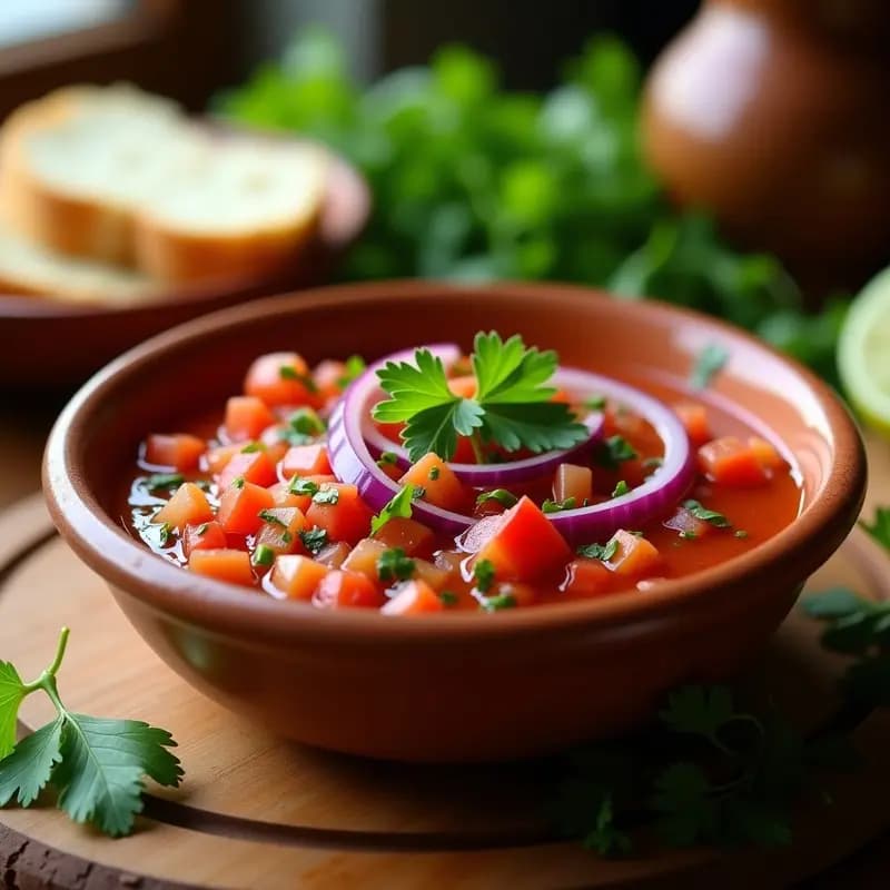 Pebre Chileno: Salsa Picante de Tomate, Cebolla y Cilantro para Carnes y Pescados