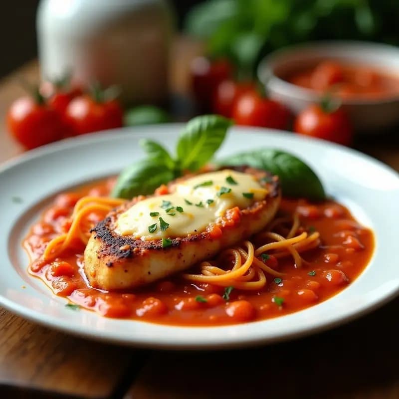Péchuga a la Parmesana con Salsa de Tomate y Albahaca: Receta Italiana en Sartén sin Aceite