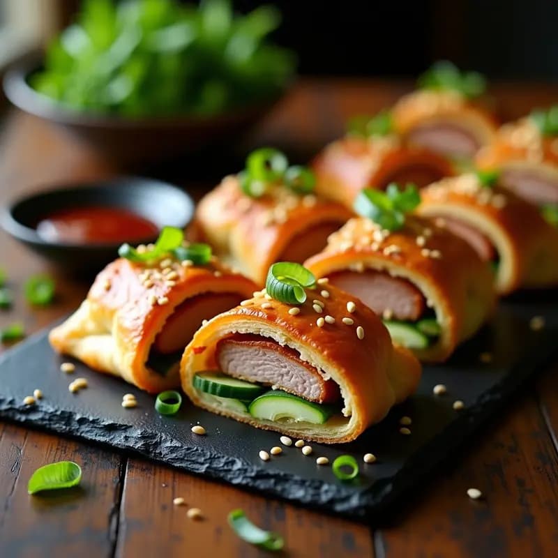 Peking Duck Wraps con Hojaldre de Sésamo: Receta China Crujiente y Dulce-Salada