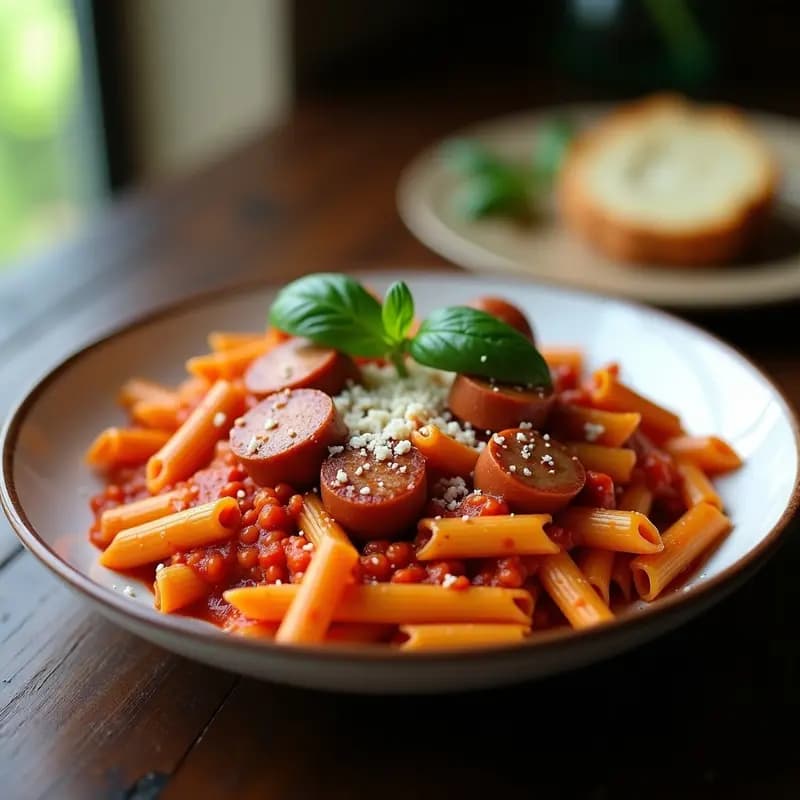 Penne al Arrabbiata con Salchicha Picante Italiana: Receta Rápida y Reconfortante