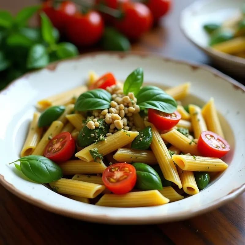 Penne de Lentejas Rojas con Pesto de Albahaca y Nueces: Receta Italiana Sin Gluten en 20 Minutos