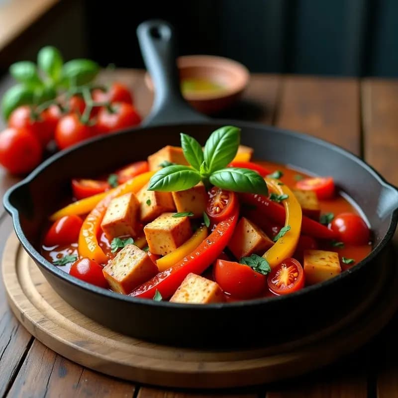 Peperonata con Tofu Ahumado: Guiso Italiano Vegano y Sin Gluten