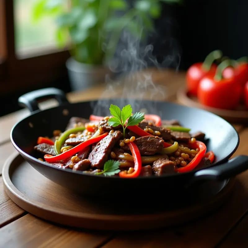 Pepper Steak con Cebolla Carmela y Pimientos: Receta China Salteada en Wok
