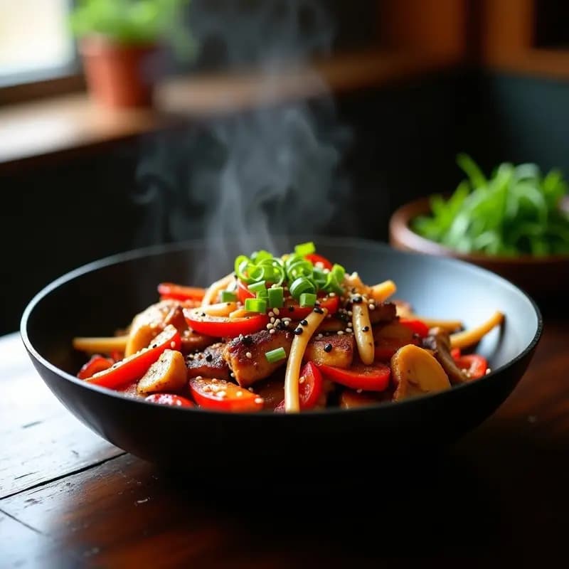 Pepper Steak Chino con Pimientos Rojos y Salsa de Ostra Vegana: Receta en Wok Rápida y Sin Gluten