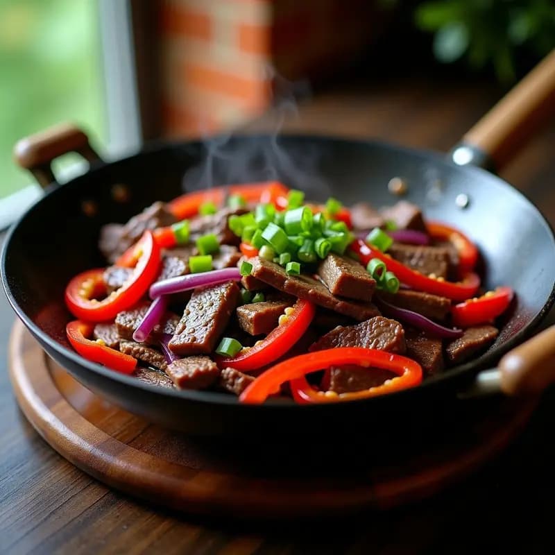 P Pepper steak chino con pimientos y salsa de ostras: Salteado rápido y sabroso