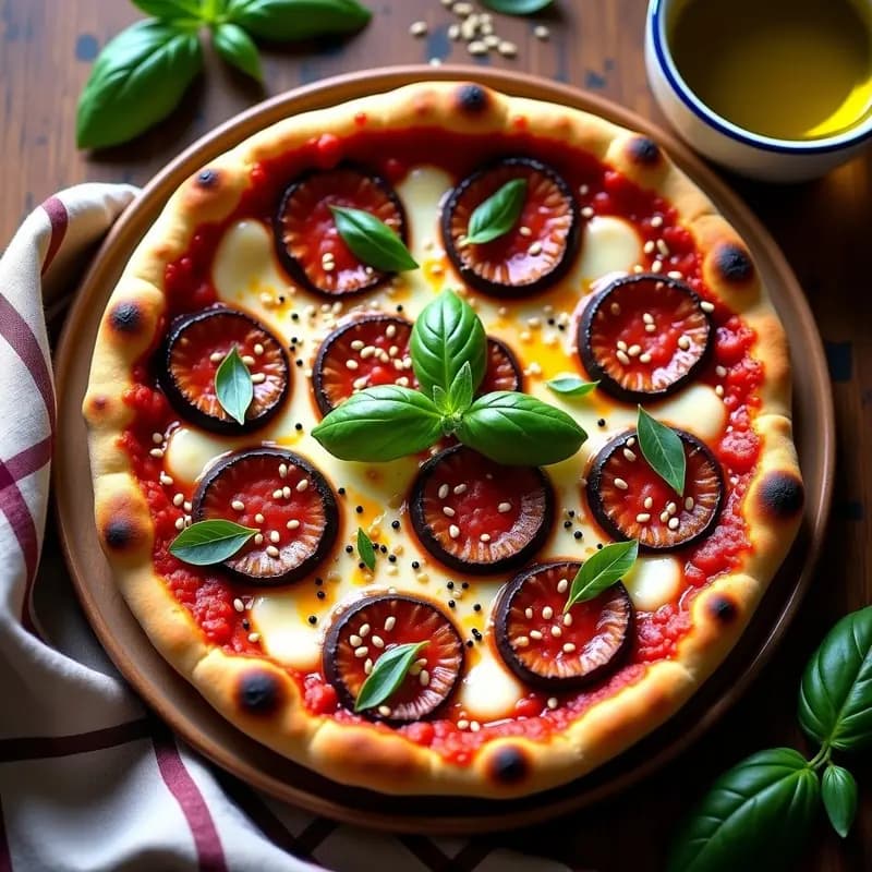 Pepperoni de Berenjena Ahumada con Queso Vegano: Pizza Italiana Sin Gluten