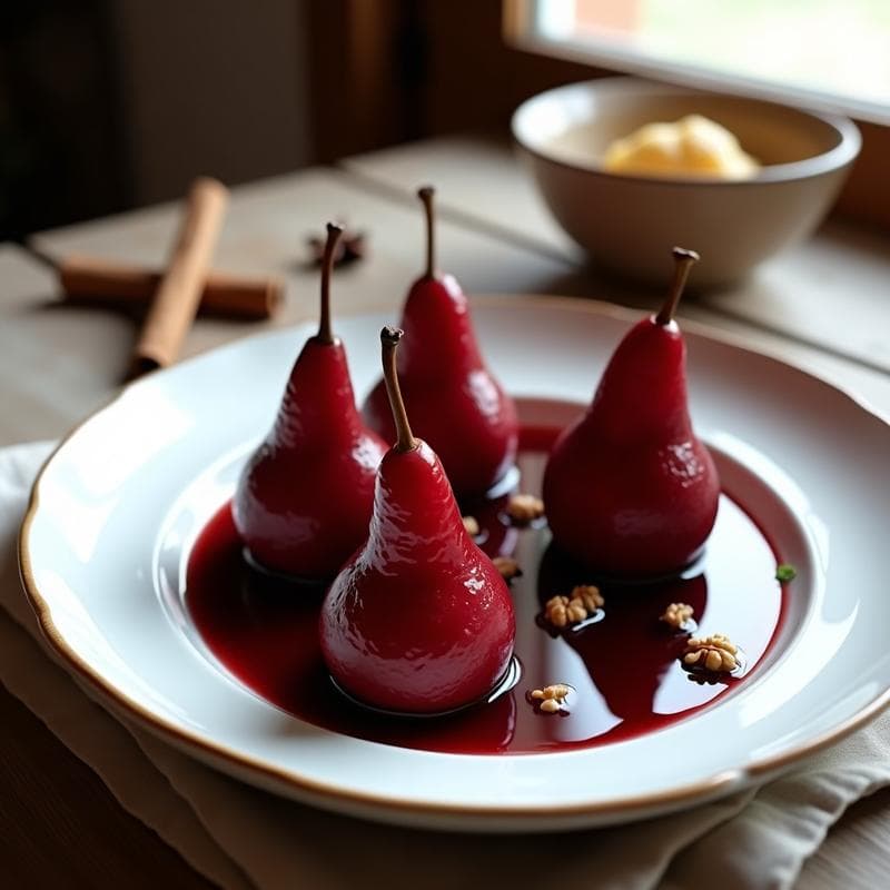 Peras al Vino Tinto con Especias Estrelladas: Postre Francés Sin Azúcar en Olla Lenta