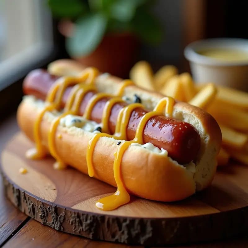 Perrito Caliente con Pan de Brioche Bañado en Queso Azul y Miel: Comida Basura Gourmet