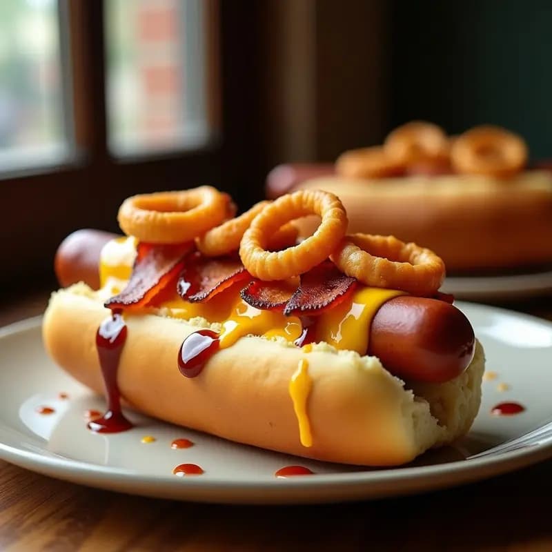 Perrito Caliente con Bacon Crujiente y Cheddar Fundido: Receta de Comida Callejera Gourmet