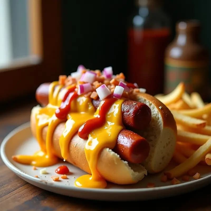 Perrito Caliente de Chorizo con Queso Fundido y Patatas Fritas: Receta Spanish Loaded Hot Dog