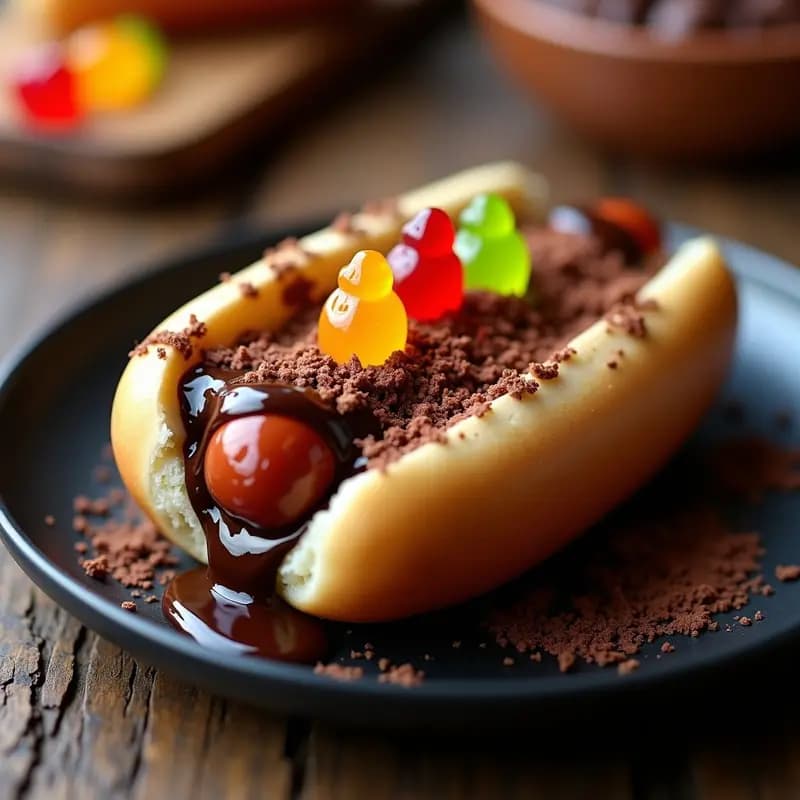 Perrito Caliente con Chuches y Chocolate derretido: Postre Salado Dulce Extremo