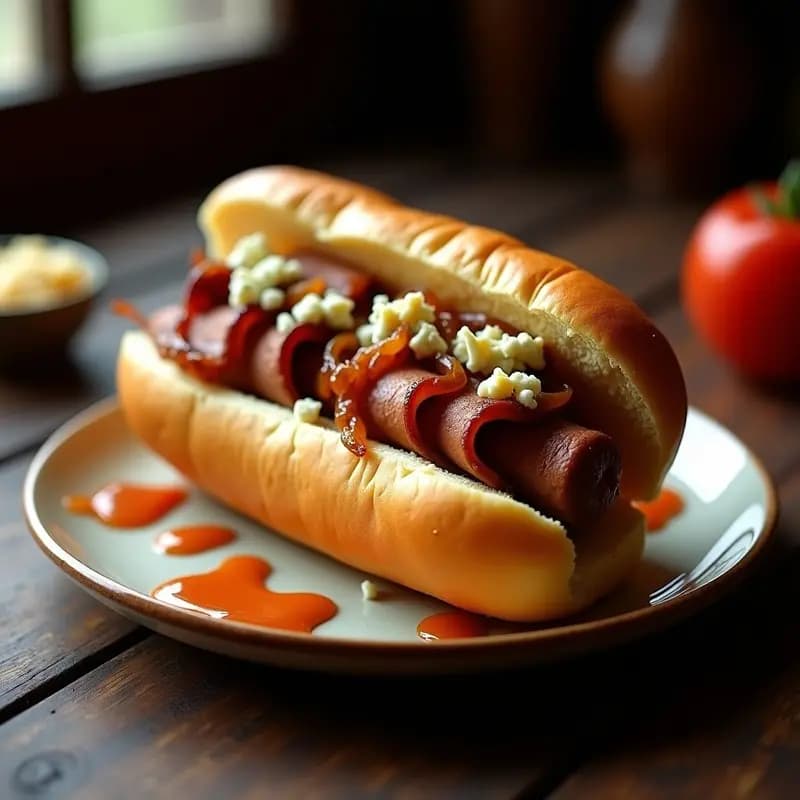 Perrito Caliente con Churrasco, Queso Azul y Caramelo de Cebolla: Receta Argentina para Atracones
